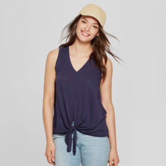 Universal Thread Navy Blue Front Tie Tank Top XS - Picture 1 of 6